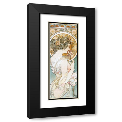 La Primevere Black Modern Wood Framed Art Print with Double Matting by Mucha, Alphonse
