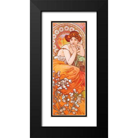 Topaz Black Modern Wood Framed Art Print with Double Matting by Mucha, Alphonse
