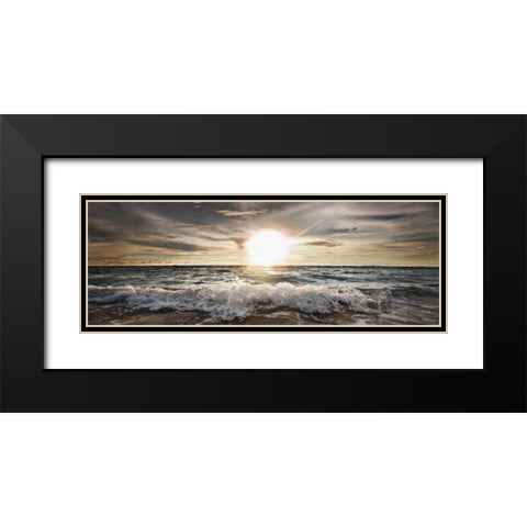 Sun shining over rocky waves Black Modern Wood Framed Art Print with Double Matting by Busch, Niels