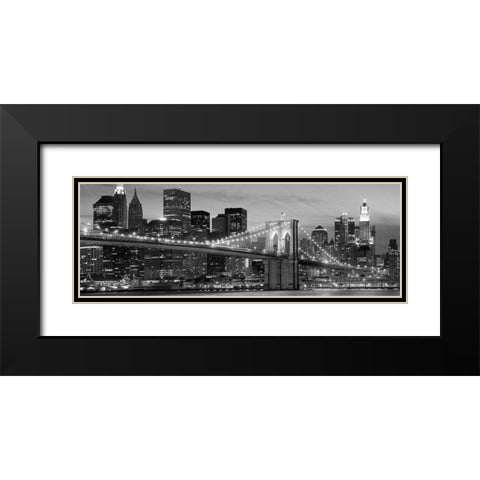 Brooklyn Bridge at Night Black Modern Wood Framed Art Print with Double Matting by Anonymous