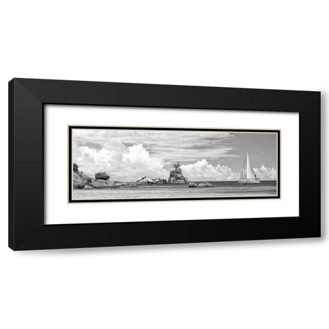 Sailboat at La Digue, Seychelles (BW) Black Modern Wood Framed Art Print with Double Matting by Pangea Images