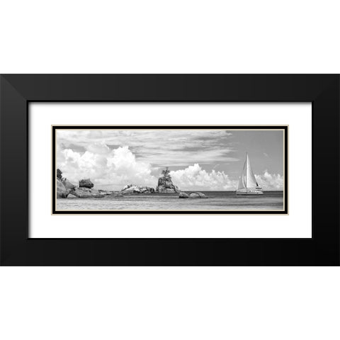 Sailboat at La Digue, Seychelles (BW) Black Modern Wood Framed Art Print with Double Matting by Pangea Images