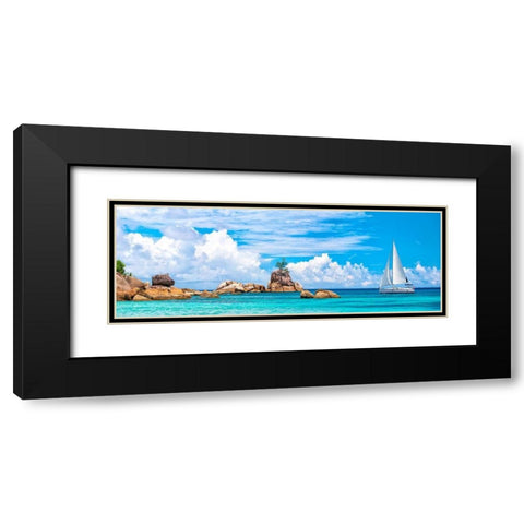 Sailboat at La Digue, Seychelles Black Modern Wood Framed Art Print with Double Matting by Pangea Images