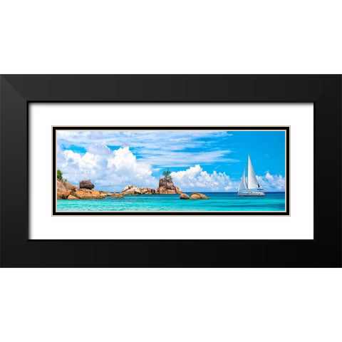 Sailboat at La Digue, Seychelles Black Modern Wood Framed Art Print with Double Matting by Pangea Images