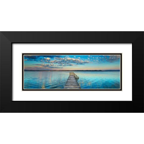 Boat ramp and filigree clouds, Bavaria, Germany Black Modern Wood Framed Art Print with Double Matting by Krahmer, Frank