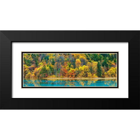 Lake and forest in autumn, China Black Modern Wood Framed Art Print with Double Matting by Krahmer, Frank