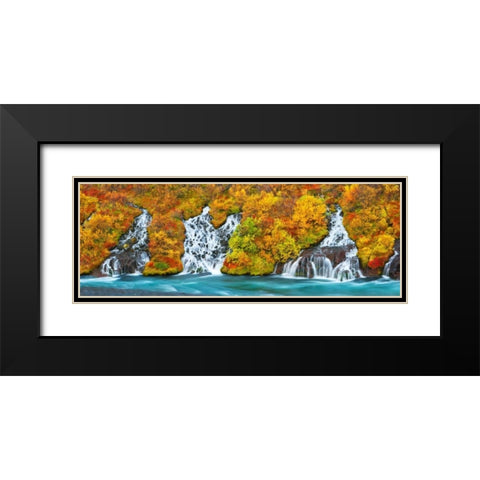 Hraunfossar Waterfall, Iceland Black Modern Wood Framed Art Print with Double Matting by Krahmer, Frank