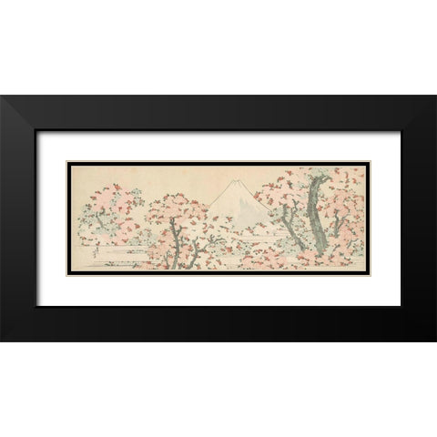 Mount Fuji with Cherry Trees in Bloom Black Modern Wood Framed Art Print with Double Matting by Hokusai, Katsushika