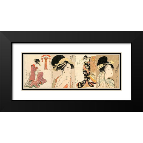 A Selection of Beautiful Women Black Modern Wood Framed Art Print with Double Matting by Utamaro, Kitagawa