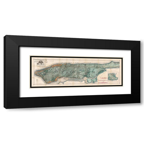 Map of Manhattan Island, 1865 Black Modern Wood Framed Art Print with Double Matting by Anonymous