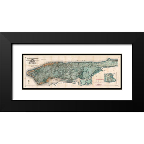 Map of Manhattan Island, 1865 Black Modern Wood Framed Art Print with Double Matting by Anonymous