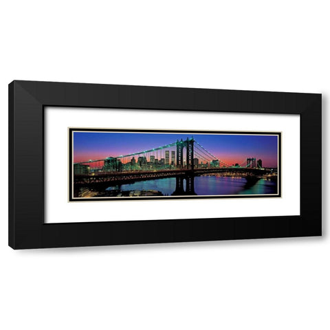 Manhattan Bridge and Skyline Black Modern Wood Framed Art Print with Double Matting by Berenholtz, Richard