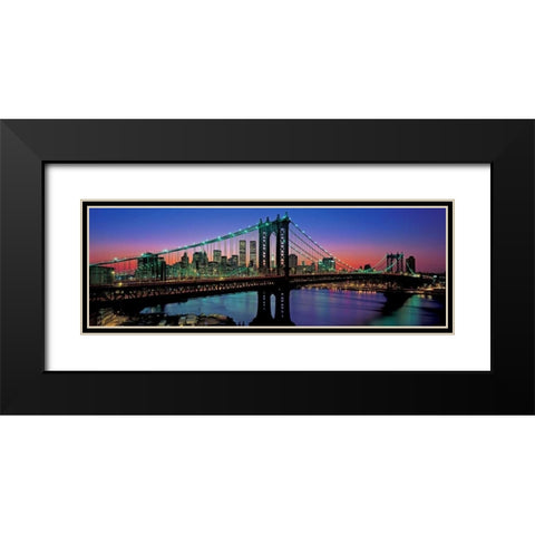 Manhattan Bridge and Skyline Black Modern Wood Framed Art Print with Double Matting by Berenholtz, Richard