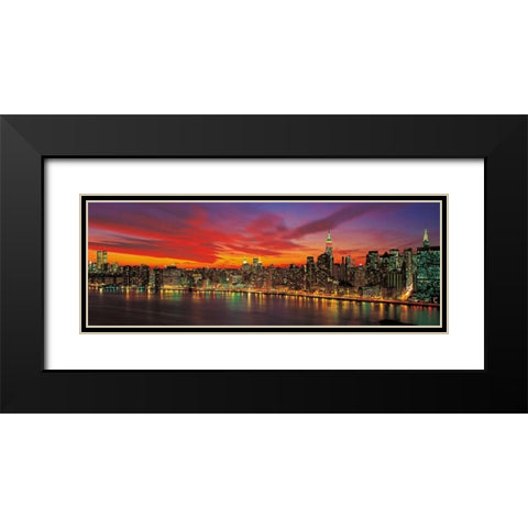 Sunset over New York Black Modern Wood Framed Art Print with Double Matting by Berenholtz, Richard