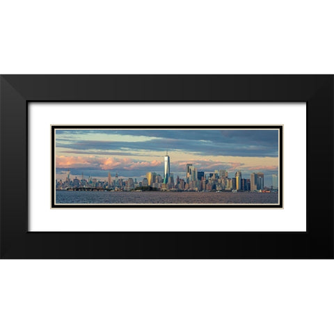 Manhattan with Statue of Liberty and One WTC Black Modern Wood Framed Art Print with Double Matting by Berenholtz, Richard