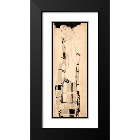 Standing Girl Black Modern Wood Framed Art Print with Double Matting by Schiele, Egon