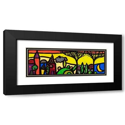 La luna canta sul piccolo borgo Black Modern Wood Framed Art Print with Double Matting by Wallas