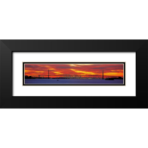 Queensboro and Manhattan Bridge New York City Black Modern Wood Framed Art Print with Double Matting by Berenholtz, Richard