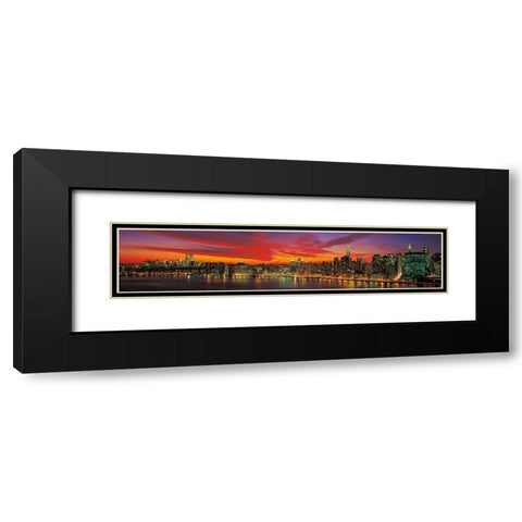Sunset over New York Black Modern Wood Framed Art Print with Double Matting by Berenholtz, Richard