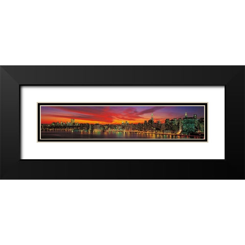 Sunset over New York Black Modern Wood Framed Art Print with Double Matting by Berenholtz, Richard