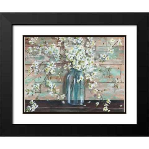 Blossoms in Mason Jar Black Modern Wood Framed Art Print with Double Matting by Tre Sorelle Studios