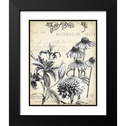 Pen and Ink Floral Study III  Black Modern Wood Framed Art Print with Double Matting by Cusson, Marie Elaine