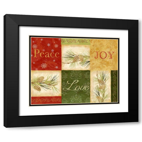 Peace Love Joy Pinecones rectangle Black Modern Wood Framed Art Print with Double Matting by Coulter, Cynthia