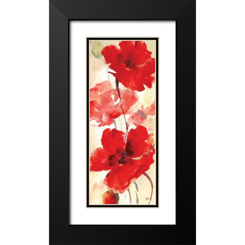 Watercolor Red Poppies Panel II Black Modern Wood Framed Art Print with Double Matting by Tre Sorelle Studios