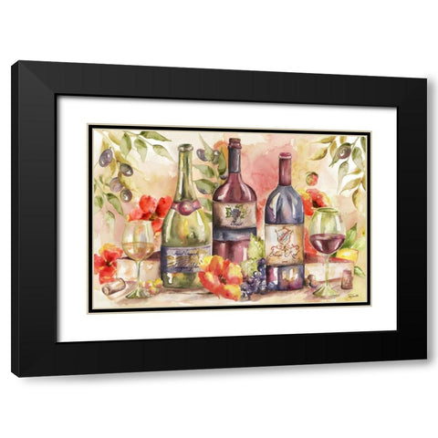 Watercolor Wine and Poppies Landscape Black Modern Wood Framed Art Print with Double Matting by Tre Sorelle Studios