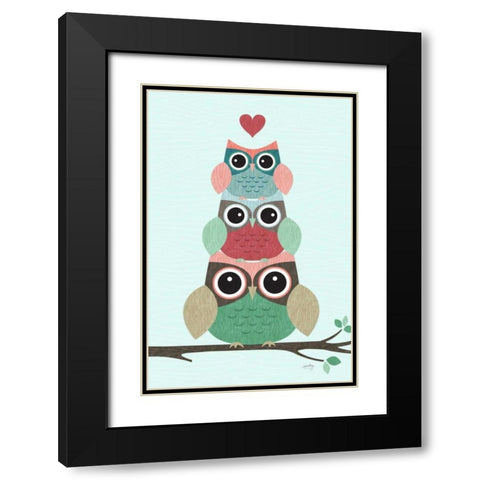 Stacked Owls Black Modern Wood Framed Art Print with Double Matting by Noonday Design