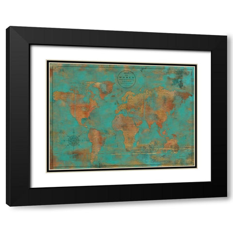 Rustic World Map Black Modern Wood Framed Art Print with Double Matting by Elaine-Cusson, Marie