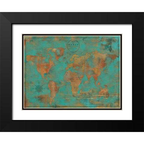 Rustic World Map Black Modern Wood Framed Art Print with Double Matting by Elaine-Cusson, Marie