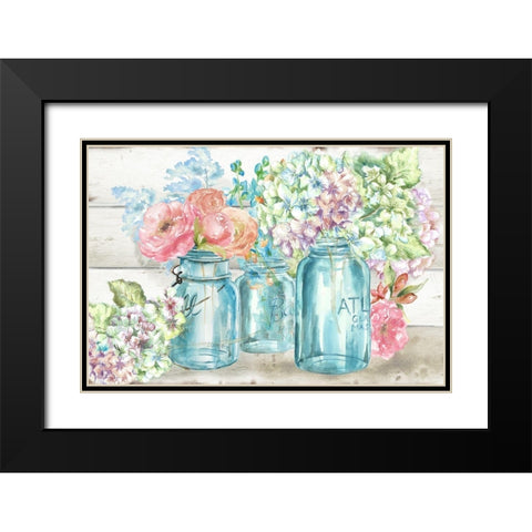 Colorful Flowers in Mason Jar Landscape Black Modern Wood Framed Art Print with Double Matting by Tre Sorelle Studios