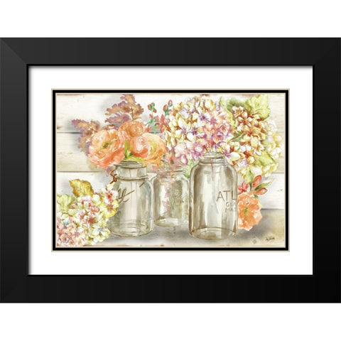 Colorful Flowers in Mason Jar Gold Black Modern Wood Framed Art Print with Double Matting by Tre Sorelle Studios