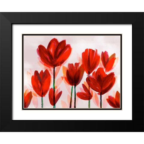 Contemporary Poppies Red Black Modern Wood Framed Art Print with Double Matting by Northern Lights