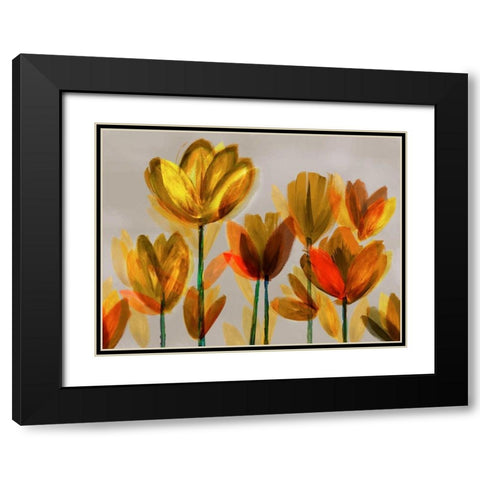 Contemporary Poppies Yellow Black Modern Wood Framed Art Print with Double Matting by Northern Lights