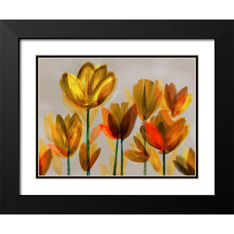 Contemporary Poppies Yellow Black Modern Wood Framed Art Print with Double Matting by Northern Lights