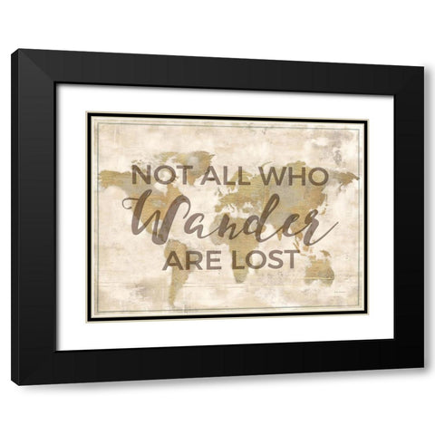 Rustic World Map Cream-Wander Black Modern Wood Framed Art Print with Double Matting by Cusson, Marie Elaine