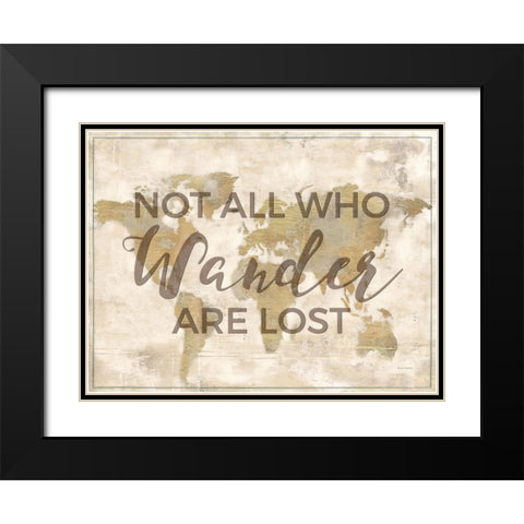 Rustic World Map Cream-Wander Black Modern Wood Framed Art Print with Double Matting by Cusson, Marie Elaine