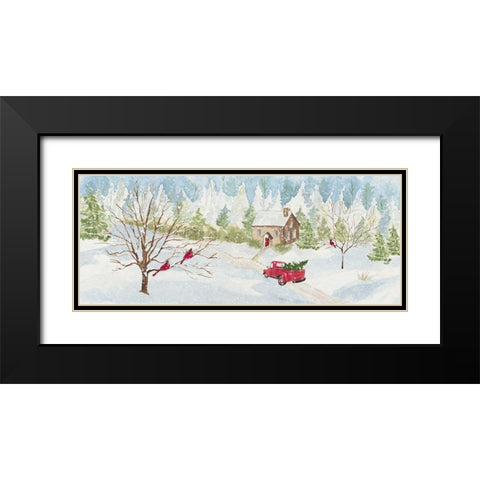 Christmas in the Country panel with red truck Black Modern Wood Framed Art Print with Double Matting by Reed, Tara