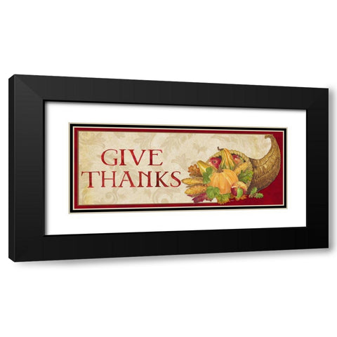 Fall Harvest Give Thanks sign Black Modern Wood Framed Art Print with Double Matting by Reed, Tara