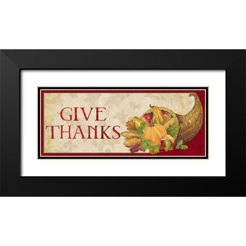 Fall Harvest Give Thanks sign Black Modern Wood Framed Art Print with Double Matting by Reed, Tara