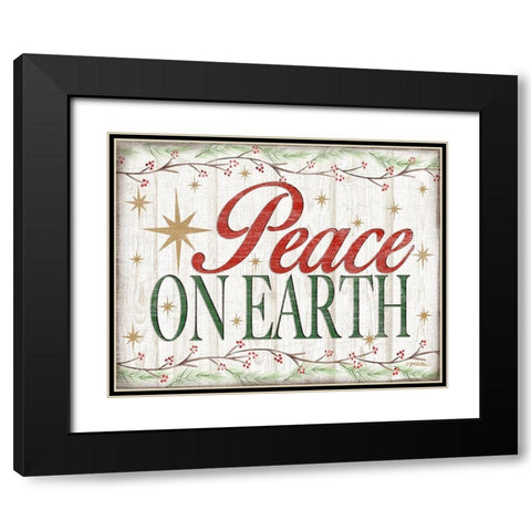 Peace on Earth Woodgrain sign Black Modern Wood Framed Art Print with Double Matting by Killeen, Jen
