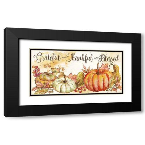 Watercolor Harvest Pumpkin Grateful Thankful Blessed Black Modern Wood Framed Art Print with Double Matting by Tre Sorelle Studios