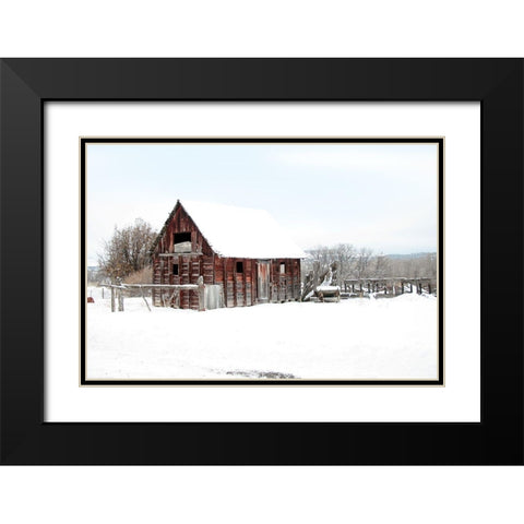 Winter Barn Landscape Black Modern Wood Framed Art Print with Double Matting by Tyrrell, Lu Anne
