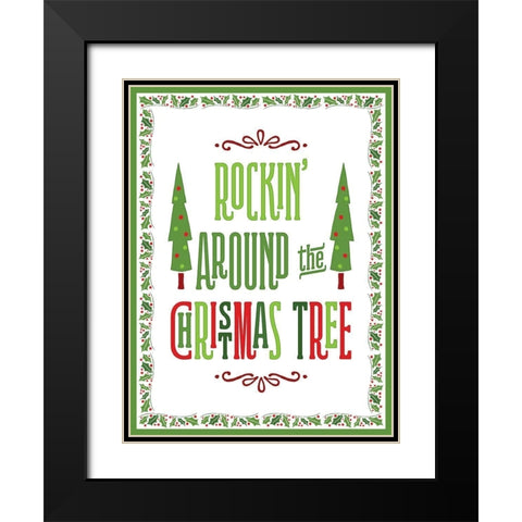 Colorful Christmas with border II Black Modern Wood Framed Art Print with Double Matting by Noonday Designs