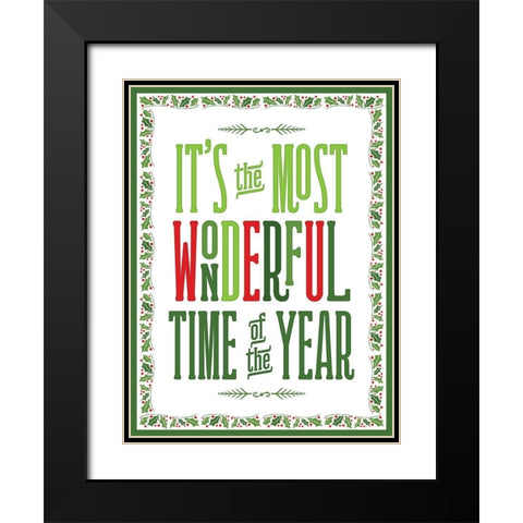 Colorful Christmas with border IV Black Modern Wood Framed Art Print with Double Matting by Noonday Designs