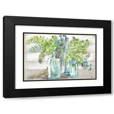 Vintage Bottles and Ferns Landscape Black Modern Wood Framed Art Print with Double Matting by Tre Sorelle Studios