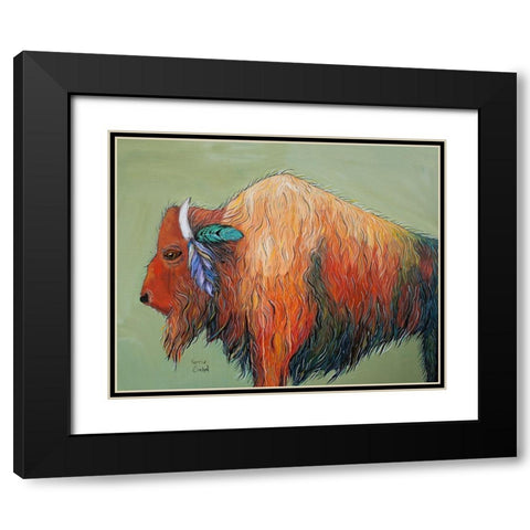 Warrior Bison Black Modern Wood Framed Art Print with Double Matting by Evenson, Karrie