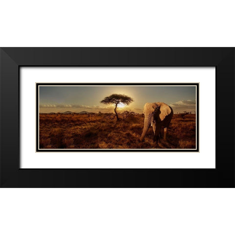 Elephant and Tree Black Modern Wood Framed Art Print with Double Matting by Michal, Susan